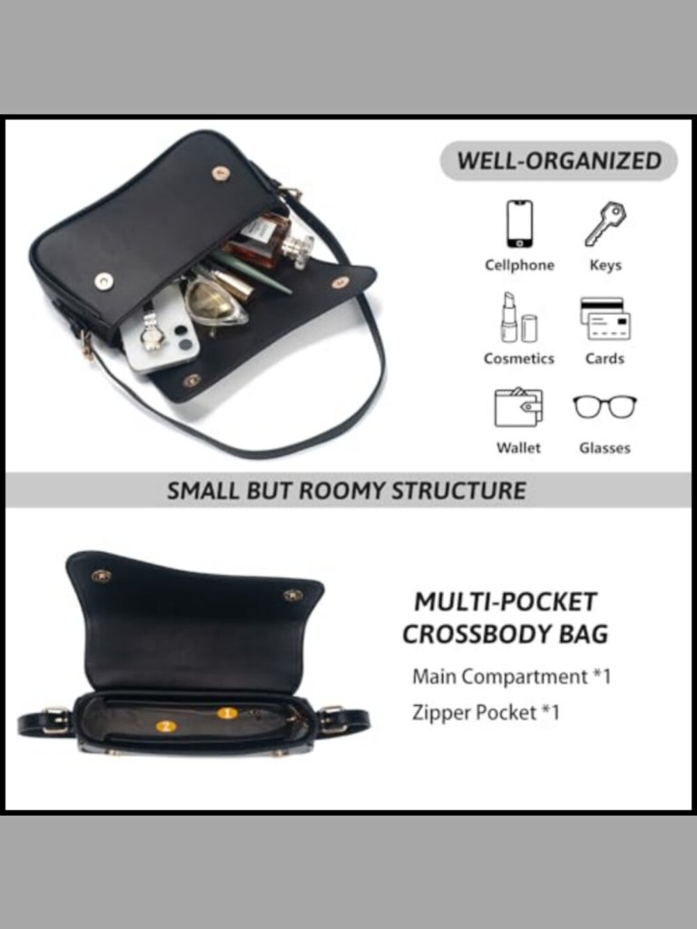 Y2K Crossbody Purse with 2 Detachable Straps PU Leather Small Handbag - Picture 4 of 6